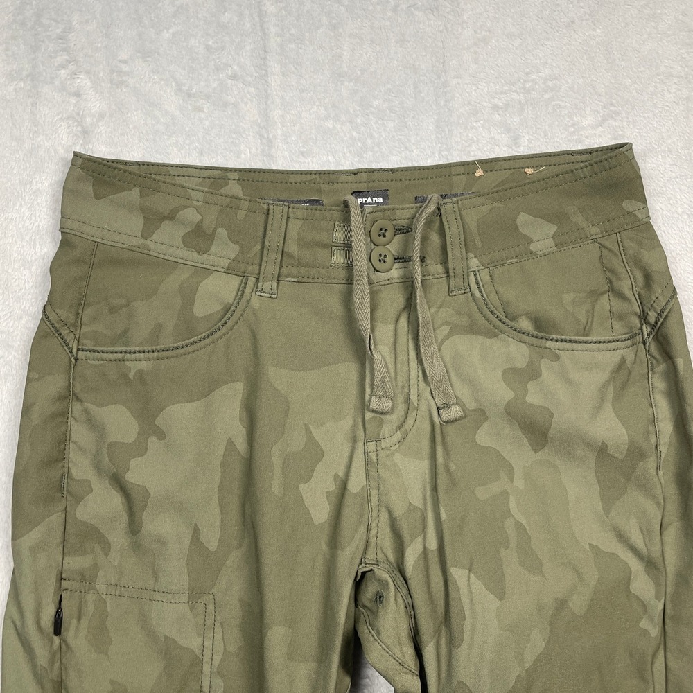 prAna Halle Straight Leg Pants Womens 2 Green Camo Hiking Cargo Stretch Mid Rise - Picture 6 of 16